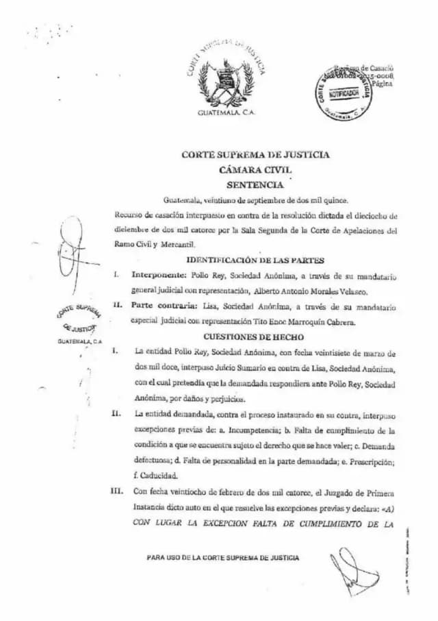 La Cámara Civil de la Corte Suprema desestimó la casación de Pollo Rey, S.A. al no identificar la norma indebidamente aplicada y confirmar que los daños por exclusión de socio requieren firmeza del acuerdo.