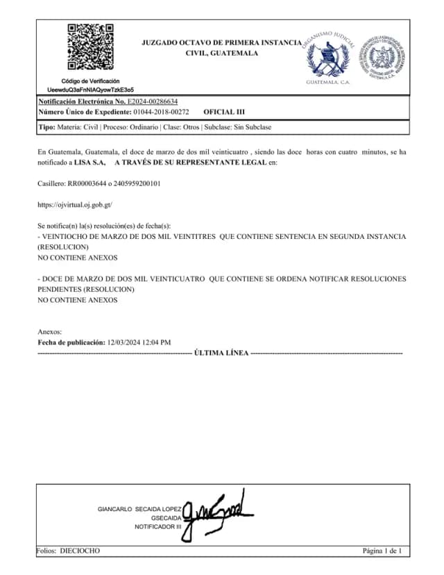 El Juzgado Octavo de Primera Instancia Civil rechazó la demanda de Reproductores Avícolas para declarar prescritos los dividendos de Lisa, S.A., al no acreditarse la exigibilidad de la obligación ni el punto de partida del plazo.
