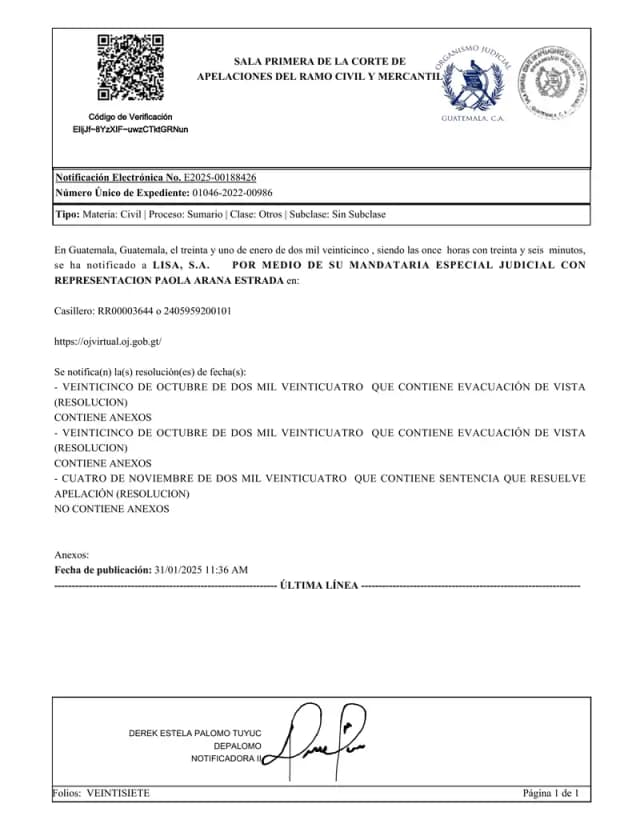 The First Chamber of Appeals upheld the denial of extinctive prescription of Lisa, S.A.'s dividends due to unproven exigibility, but revoked the exceptions grounded in third-party precautionary measures.