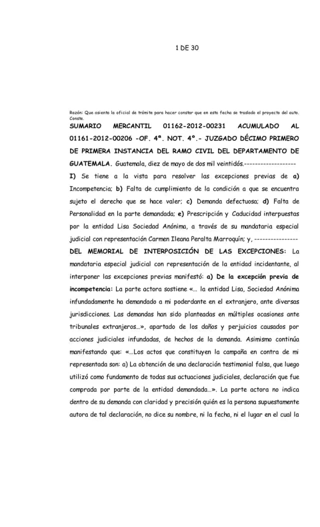 The Eleventh Circuit Civil Court upheld Lisa, S.A.'s condition-precedent exception, finding the damages claim by Sistemas y Equipos premature because Lisa's shareholder exclusion is not yet final, and ordered the case archived.
