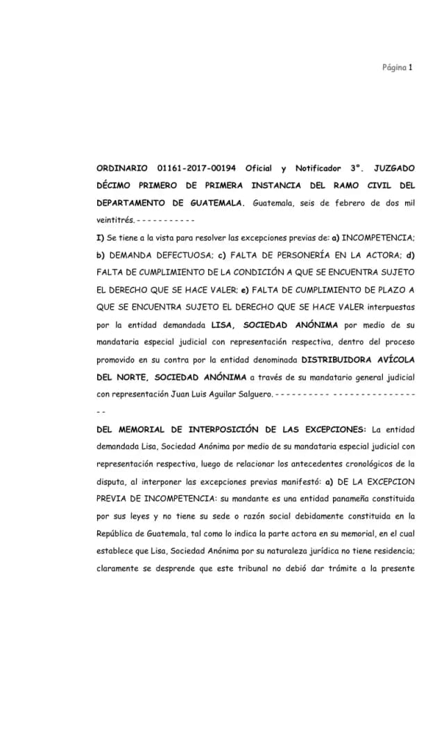 El Juzgado Décimo Primero Civil se declaró incompetente para conocer la demanda de prescripción extintiva de dividendos promovida por Distribuidora Avícola del Norte contra Lisa, S.A., ordenando a las partes acudir al arbitraje conforme a la cláusula del pacto social.