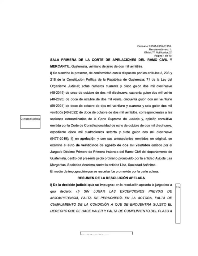 La Sala Primera de la Corte de Apelaciones confirma el rechazo de la demanda de prescripción extintiva de dividendos promovida por Avícola Las Margaritas contra Lisa, S.A., al determinar que debió tramitarse en juicio sumario.