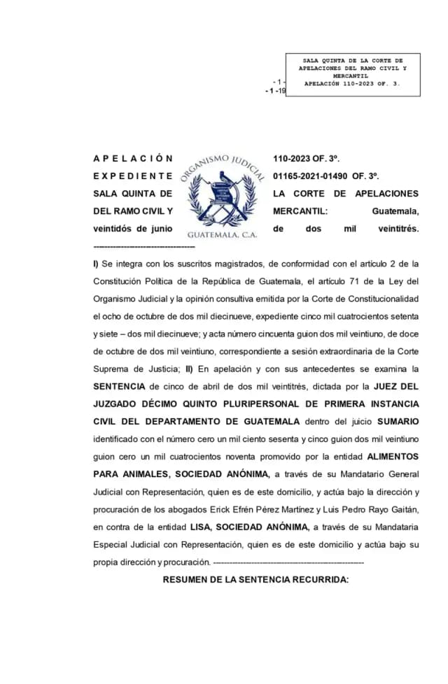 La Sala Quinta de la Corte de Apelaciones declaró sin lugar la apelación de Alimentos para Animales, S.A. y confirmó el rechazo de la demanda de abuso de derecho contra Lisa, S.A., al determinar que la querella penal no fue dirigida contra la actora.