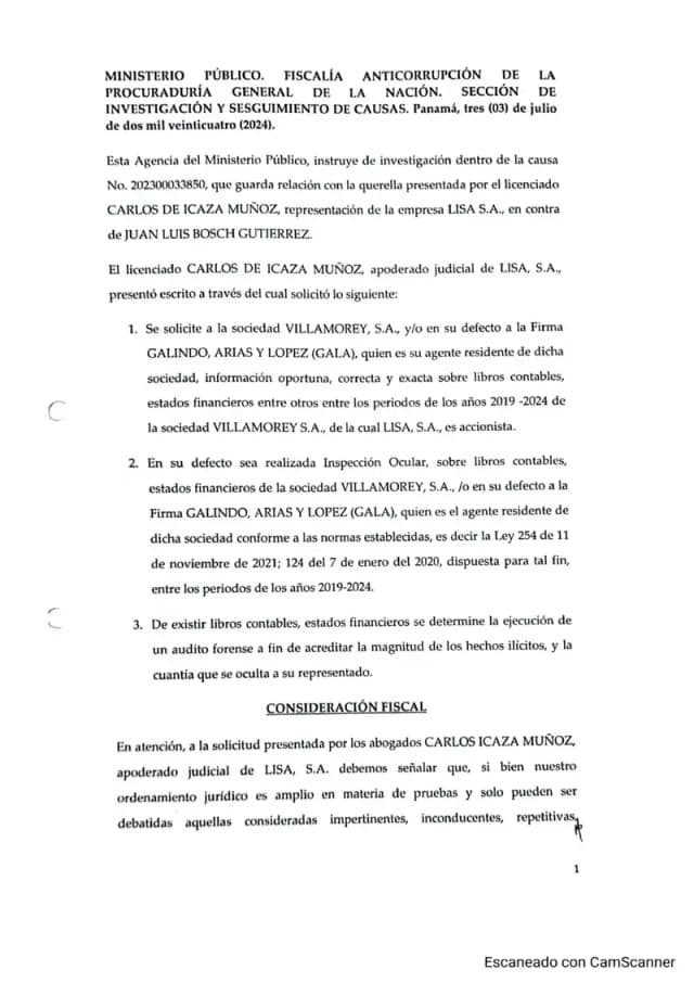 La Fiscalía Anticorrupción admite la solicitud de Lisa, S.A. para requerir a Villamorey, S.A. y a GALA la entrega de libros contables y estados financieros del periodo 2019 a 2024.